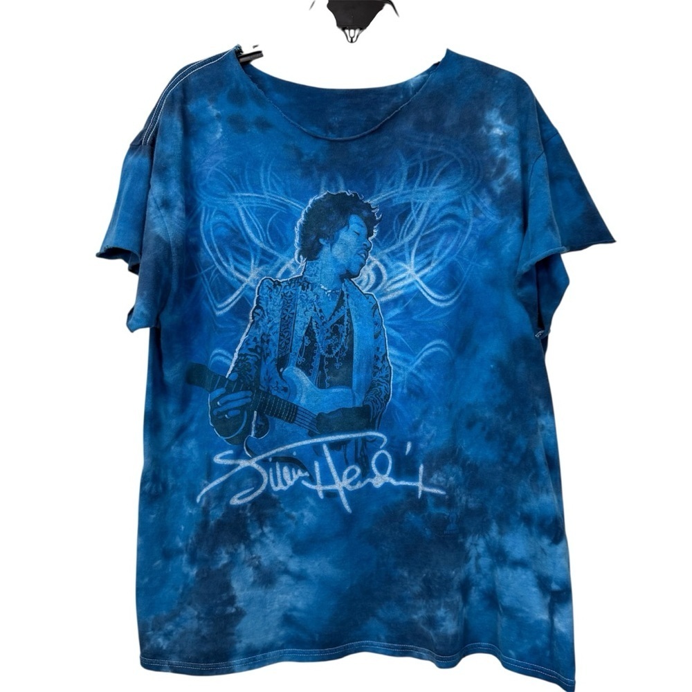 🧨 5/$25 Women’s Jimi Hendrix Blue Graphic Distressed T-Shirt - Picture 2 of 6